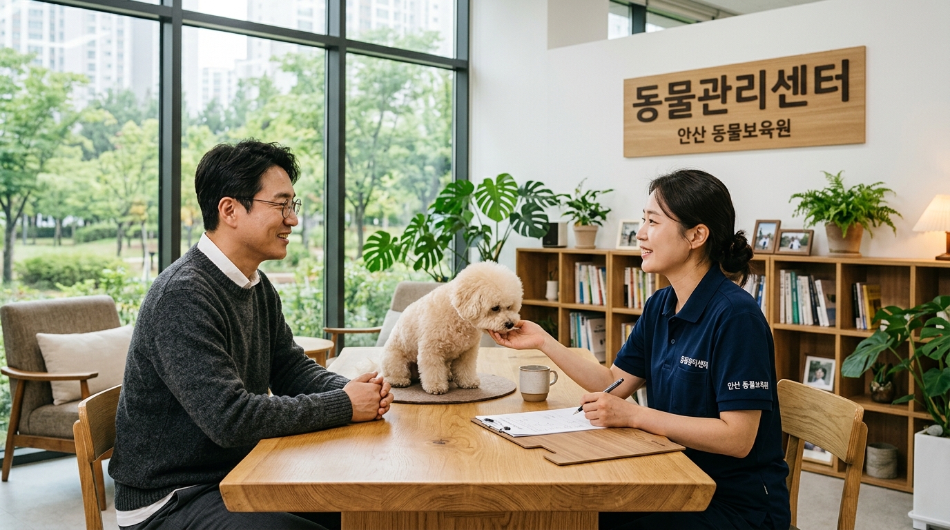 제주강아지파양 입소 상담을 진행하는 장면