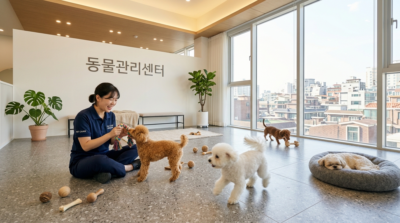제주강아지파양 상담 후 강아지들이 자유롭게 생활하는 실내 공간